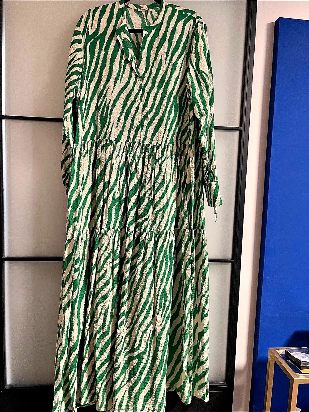 Stella Nova Isolda Dress Green & White Cotton Maxi Dress Size 42